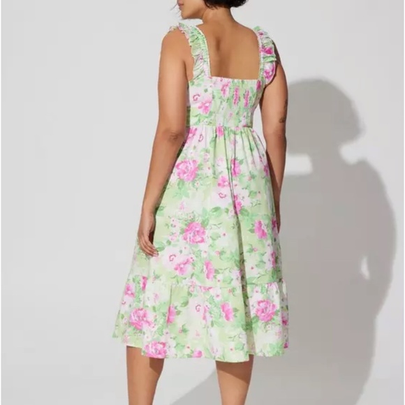 Torrid size 00 midi poplin tiered ruffle strap dress - Picture 2 of 6